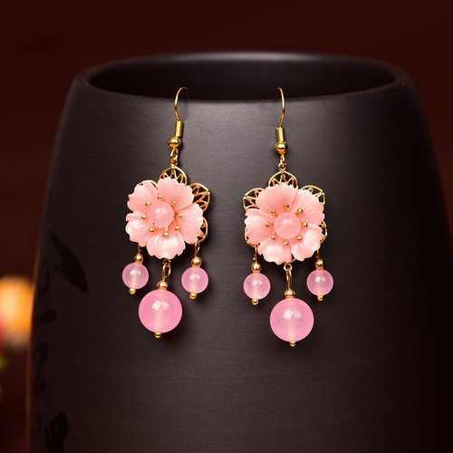 Orecchini fiori giada rosa